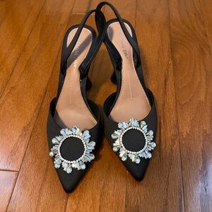 Gianni Bini GB Black Vivyee Rhinestone Satin Heels Slingback